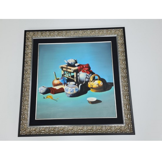 Framed Acrylic painting on canvas with black silk border